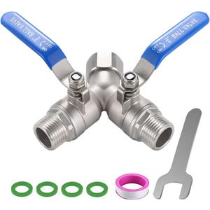 304 Stainless Steel Garden Hose Splitter 2 Way Heavy Duty, Full Flow Y Valve Water Hose Splitter With Long Handle, Lead-free3/4" GHT Thread