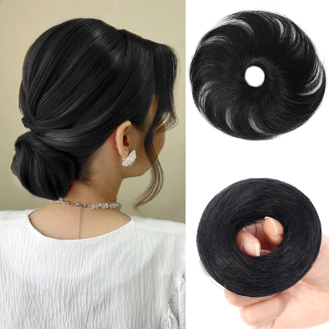 Human Hair Bun Messy Bun Hair Piece Fake Hair Bun Scrunchie,Black | 100% Real Human Hair Bun with Natural Texture, Creates Messy Bun Updo Style for Women with Easy Daily Styling