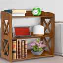 Wooden 3 Tier Bookshelf, Small Wood Bookcase Storage Shelf, Open Shelf Organizer for Bedroom, Living Room and Office (Brown, 3 Tier)