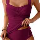 B2prity Tankini Swimsuits for Women Tummy Control Two Piece Bathing Suit High Waisted Wrap Swim Suit with Bottom Swimwear (XX-Large, Red)