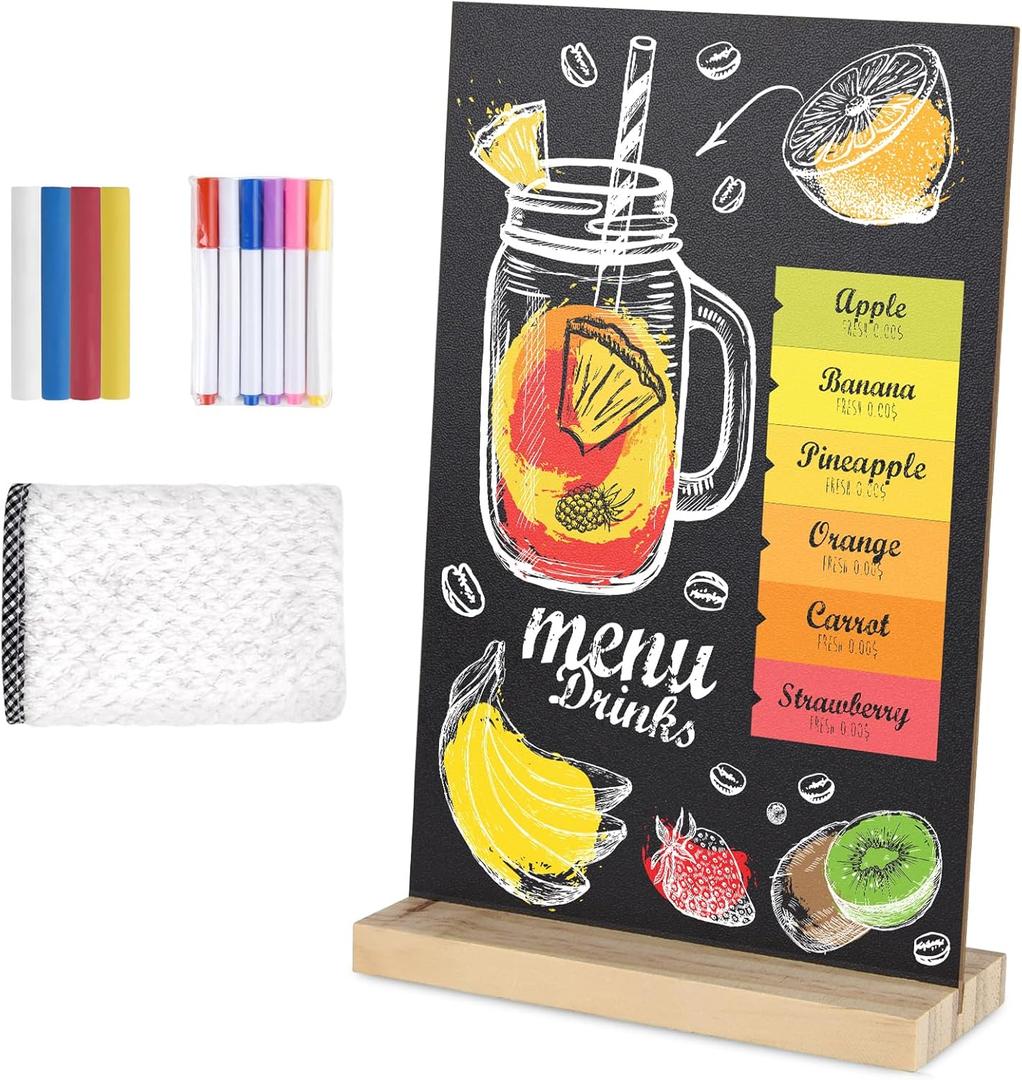 1 Pack Small Chalkboard Signs with Wood Stand 6 x 8 inch Tabletop Chalkboard Sign Double-Sided Message Menu Boards for Kitchen Wedding Bar and Restaurant