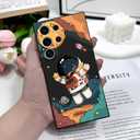 for Samsung Galaxy S24 Ultra Case, Astronaut Pattern Slim Liquid Silicone Anti Slip for Galaxy S24 Ultra Phone Case 6.8 inch, Astronauts Black