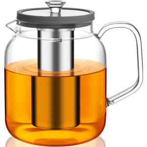Aquach Glass Teapot with Infusers for Loose Tea, 68 Oz Glass Tea Kettle Dishwasher and Stovetop Safe, Plastic-Free Borosilicate Glass Tea Pot and Stainless Steel Tea Infuser