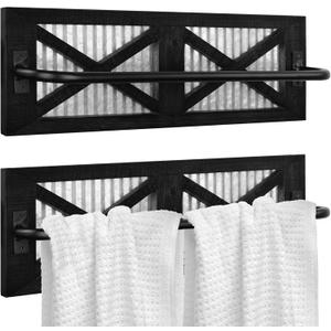 Autumn Alley Farmhouse Rustic Towel Rack Holder - Wood Towel Rack - Farmhouse Towel Holder for Rustic Bathroom and Farmhouse Kitchen Style Décor - 18" Wall Mounted, Set of 2, Rustic Black