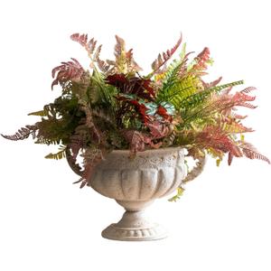 Vintage Urn Planter with Embossed Pattern, Decorative Flower Pot, Classic Round Plant Pot, European Shabby Chic Centerpiece for Mantel, Table, Entryway or Living Room Decor13.6 * 11.9 * 8.5 in