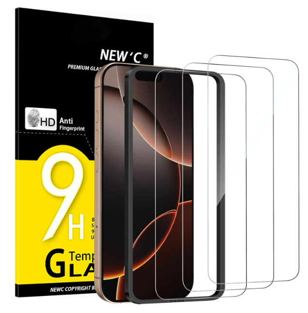 NEW'C 3 Pack Designed for iPhone 17/17 Pro,iPhone 16 Pro Screen Protector (6.3 inches), Enhanced Tempered Glass Protection with easy installation tool included, Case Friendly