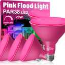PAR38 Flood Pink Light Bulbs,4 Pack Dimmable,E26 Base Pink Flood Light Outoor(20W Replace to 200W),Halloween Light Bulb for Outside,Christmas,Holiday Lighting