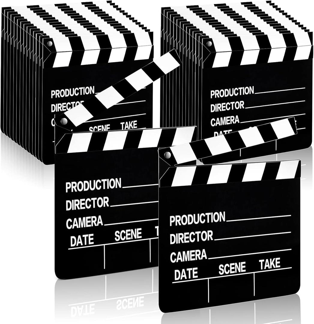 Jecery 20 Pcs Movie Film Clap Board 7 x 8 Inch Clapboard Directors Clapper Clapboard Movie Night Party Decorations Writable Cut Action Scene Board Centerpiece for Photo Prop (Black)