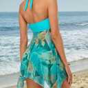 MiYang Womens Tankini Swimdress with Boyshorts Two Piece V Neck Bowknot Halter Bathing Suit Dress (Blue), XL