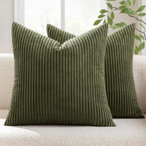 MIULEE Pack of 2 Pillow Covers Soft Soild Decorative Square Throw Pillow Covers Set Cushion Cases Pillowcases for Sofa Bedroom Car 18 x 18 Inch 45 x 45 Cm Olive Green