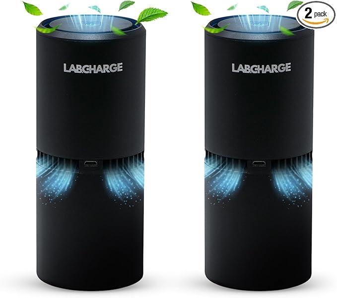 LabCharge Small Ionic Air Purifier for Home & Bedroom – Silent HEPA Filter – Covers 250 Sq Ft  Free Cleaner for Pets, Hair, Smoke, Dust, Odors & Dander – Compact & Black Design  Pack of 2