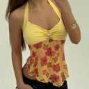 Women Y2k Lace Halter Tank Top Sexy Tie Back Cami Top See Through Backless Camisole Going Out Streetwear(B02 Yellow,s) (Yellow, S)
