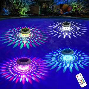 Floating Pool Lights w/Remote, 6.5 Inch RGB Color Changing Solar Pool Lights That Float with 9 Dynamic Lighting, IP68 Waterproof Hangable Solar Floating Light for Pool Garden Weeding Decor(4)