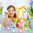 Easter Bunny Decorations, 4 PCS Double Sided Wooden Bunny Sign Spring Easter Table Decorations for Home Office Tiered Tray Tabletop Shelf Mantel Dining Room Decor