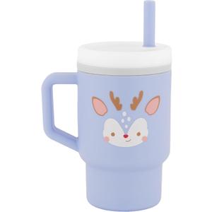 Infantino My 1st Tumbler, 9 Oz. Silicone Sippy Cup with Straw & Handle, Spill-Resistant Baby Cup for On-the-Go, BPA-Free Transition Bottle, Blue Reindeer