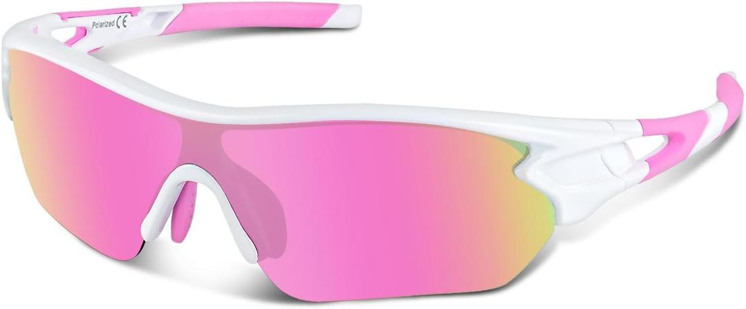 BEACOOL Polarized Sports Sunglasses for Men Women Youth Baseball Cycling Running Driving Fishing Golf Motorcycle TAC Glasses (Whitepink)