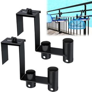 2packs Adjustable Pool Fence Hooks Metal Pool Tool Organizer and Holder Black Hangers for Pool Cleaning Tools Pool Fence Equipment Hooks for Poles Brush Swimming Accessories