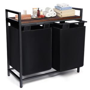 Whitmor Laundry Sorter, 92L Laundry Hamper with Shelf & 2 Removable Bags, 2 x 12.1 Gallons (46L), 28.8 x 13 x 28.4 Inches, Dirty Clothes Hamper Organizer for Laundry Room, Bathroom, Dorm, Black