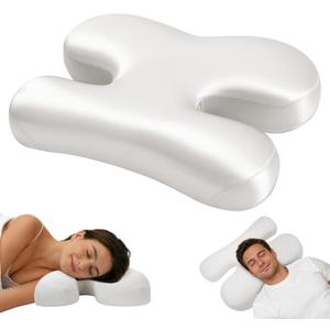 vocheer Side Sleeper Pillow for Anti-Wrinkle, Cooling Memory Foam Beauty Pillows for Neck Pain & Breathing Smoothly, Silky Satin Anti-Aging Pillow with rgonomic Design for Back and Side Sleepers (White)