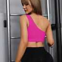 SHENHE Women's One Shoulder Cut Out Sports Bra Workout Gym Yoga Crop Tops Hot Pink, Medium