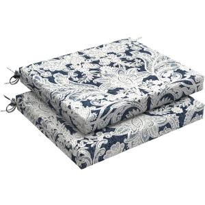 LVTXIII Outdoor Chair Cushions 18.5"x16"x2" Pack of 2, Water-Repellent Square Corner Memory Foam Seat Cushions with Ties for Garden Patio Furniture, Damask Lapis (Set of 2)