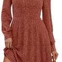 Sampeel Womens Square Neck Long Sleeve Fall Dresses Casual Babydoll Sweater Dress Size, Caramel, L