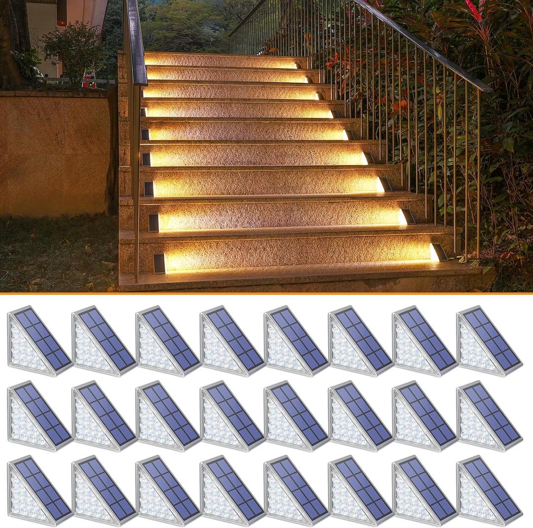 NIORSUN Outdoor Step Light,24 Pack Warm White Solar Stair Lights Outdoor Waterproof IP67 Auto On Off,Solar Lights for Steps,Stair,Patio,Yard,Porch,Front Door,Sidewalk,Deck Decor