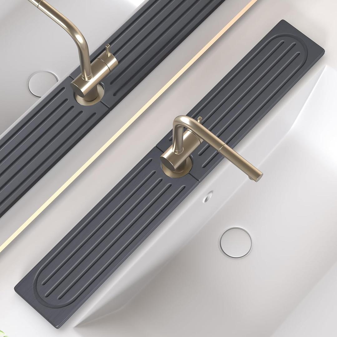 Fast Drying Kitchen Sink Splash Guard, Durable Stone Kitchen Faucet Mat, Water Absorbing Stone Tray for Sink, Diatomite Faucet Mat for Kitchen Sink, Stone Drying Mat for Kitchen and Bathroom Counter (30" x 4", Dark Gray Style 2)