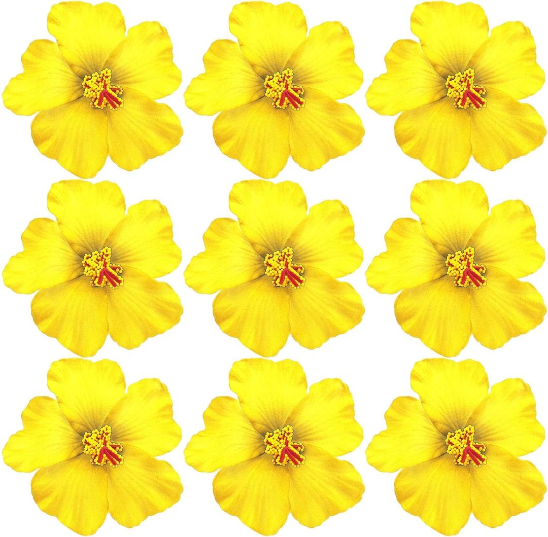 Arvintas 20 PCS Yellow Hawaiian Faux Flowers Hibiscus Flowers Hawaii Party Summer Party DIY Foam Hibiscus Flower for Tabletop Decoration Party Favors Supplies (No Clip)