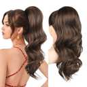 REECHO Ponytail Extension, Drawstring Ponytail Extension Long Wavy Layered Pony Tails Hair Extensions 22inch Natural Fake Ponytail Clip in Synthetic Hairpiece for Women, Medium Brown