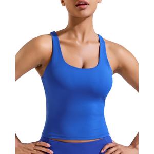 RUNNING GIRL Tank Tops with Built in Bras, Racerback Activewear Yoga Workout Tops for Women (Large, Dark Blue)