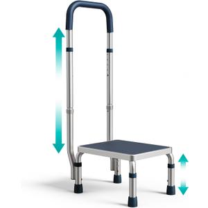 Pelegon Adjustable Step Stool with Handle for Elderly (300LB Capacity)  Bedside Safety Step for High Beds, Height Adjustable Platform & Handle, Non-Slip Stable Frame, Easy Assembly