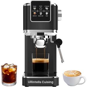 URintells Cuising Espresso Machine 20 Bar,Touch Screen Espresso Maker with Steam Milk Frother,Stainless Steel Expresso Coffee Machine for Cappuccino Latte Cold Brew,1350W Fast Heat Up System,Black