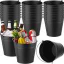 24 Pcs Metal Beer Bucket Bulk Ice Bucket Ice Pails with Handle Champagne Soda Party Beverage Chiller for Summer Picnic Pool Wedding Party Supplies Wine Champagne Bar (7.1 x 6.5 x 5.1",Black)