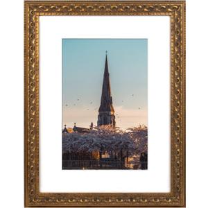 AUEAR, 12x16 Ornate Photo Frame, Bronze Color, with White Mat for 8x12 Picture & Real Glass (1 Pack)