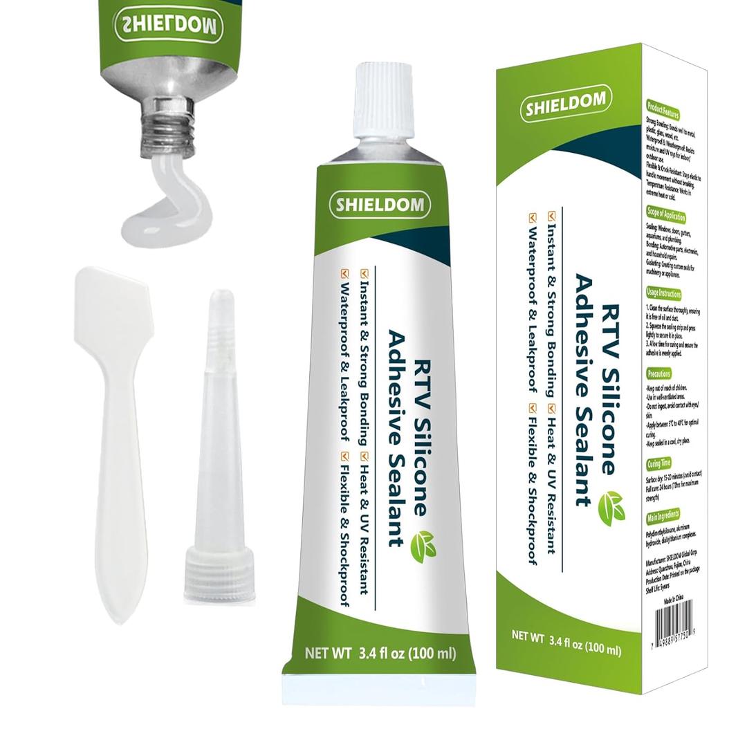 RTV Silicone Adhesive Sealant 100% Silicone Sealer All-Purpose Caulk Waterproof Stronger Adhesion, Shrink & Crack Proof Caulking for Car, Kitchen, Window, Bathroom, Door (Clear, 3.4 Fl. Oz.) RTV Silicone Adhesive Sealant 100% Silicone Sealer All-Purpose Caulk Waterproof Stronger Adhesion, Shrink & Crack Proof Caulking for Car, Kitchen, Window, Bathroom, Door (Clear, 3.4 Fl. Oz.)