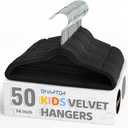 Smartor Premium 14 Inch Kids Hangers 50 Pack, Black Baby Velvet Hanger, Non Slip, Space Saving Felt Hangers Clothes Organizers for Closet with 360 Swivel Hook for Children, Toddler & Teens