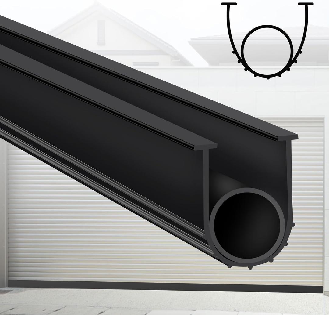Gaahing Garage Door Bottom Seal Strip, 9.8 FT Replacement Weather Stripping, Impact Buffer Sealing Weatherstrip, Fits 5/16" T-End Double Track (Black)
