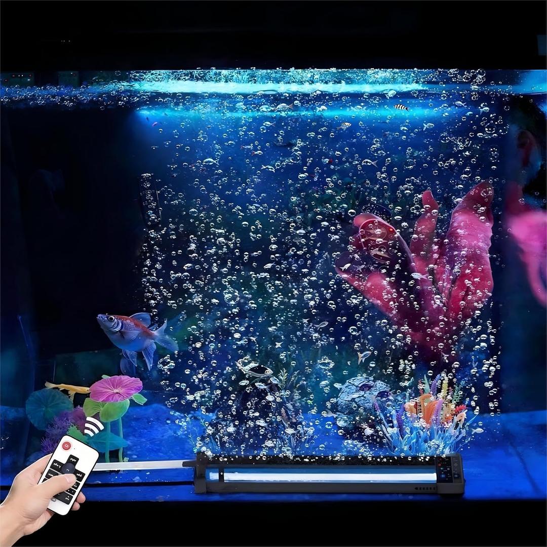 Submersible Bubble Aquarium LightMulticolor RGB Fish Tank Light with Remote & Adjustable Brightness for Pet Plants Grow - Waterproof Submersible Led Lights for 5-10In Saltwater Tanks