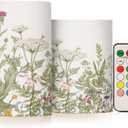 Flickering Flameless Candles, Flowers Herbs Wildflowers Botanical LED Candles with Remote Timer, Set of 2 Battery Operated Candle for Valentine Wedding Birthday (D3" x H5", D3" x H4", A3371)