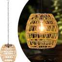 Larekook Solar Chandelier Outdoor,Natural Rattan Solar Lanterns Outdoor Waterproof Pendant Lights with Edison Bulb,Bamboo Woven Hanging Decorative Lanterns for Gazebo Garden Patio Porch Tree