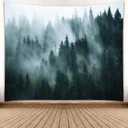 YISURE Misty Forest Tapestry, Foggy Tree Wall Hanging Small Tapestries Nature Pine Woodland Wall Art for Bedroom Living Room, 60''W x 50''L