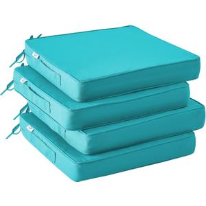 Outdoor Chair Cushions Set of 4,Waterproof Outdoor Seat Cushions for Patio Furniture,Patio Chair Cushion with Handle and Ties, Square Out Door Chair Pads,19" x 19" x 3", Teal