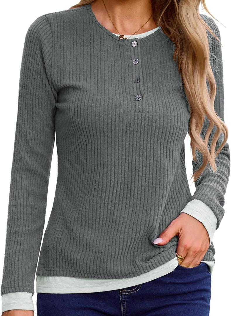 Gardenwed Sweater for Women Long Sleeve Shirts Tunic Tops Women Loose Fit Sweaters Trendy 2025 (Gray, S)