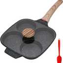 4-Cup Egg Pan Nonstick, Egg Frying Pan with Lid Pancake Pan, Omelet Pan Induction Compatible for Breakfast- Black