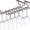 MOCOUM 2 Pack 15.6" Wine Glass Rack Under Cabinet Stemware Rack, Hanger Hold Up To 10 Wine Glasses for Cabinet Kitchen Bar (Brown, 2 pack)