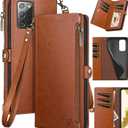 XcaseBar for Samsung Galaxy Note 20 Wallet case with Zipper Credit Card HolderRFID Blocking, Flip Folio Book PU Leather Phone case Shockproof Cover Women Men for Samsung Note20 case Light Brown