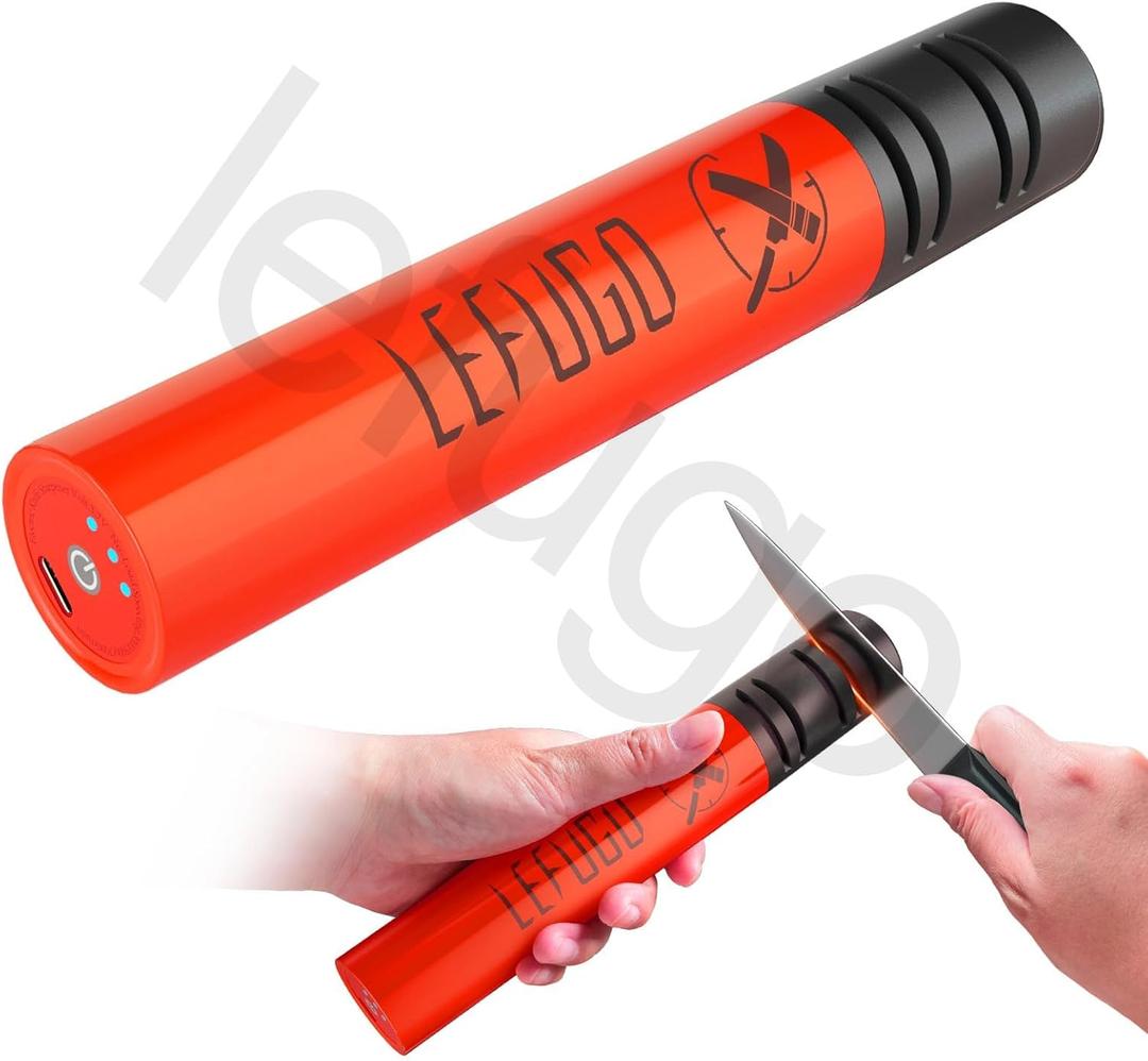 LEFUGO Electric Knife Sharpener, 3 Speed Max 7000RPM Handheld Sharpener for Kitchen Knives, Electric Knife Sharpening Tool of Portable Cordless Rechargeable 2000mAh (Orange)