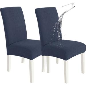 SYSLOON Waterproof Chair Covers for Dining Chairs – 2 Pack,Navy Blue | 100% Waterproof Material,Washable & Removable,Protect Against Spills,Dining Chairs