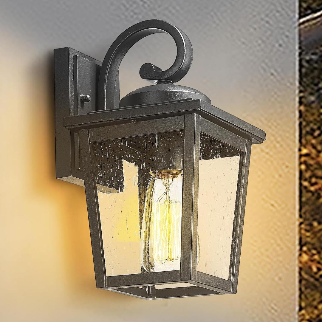 Outdoor Light Fixtures Wall Mount, Waterproof Exterior Wall Lanterns with Seeded Glass, Outside Wall Sconces, Front Porch Lights for House Garage Doorway Patio
